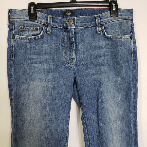 J Crew Womens Jeans Size 6 Reg Stretch Distressed Raw Hem Bootcut Blue Denim Mid - Picture 5 of 11